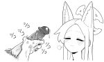  1boy 1girl anger_vein animal_ear_fluff animal_ears asahina_yoshitoshi blue_archive blush closed_eyes closed_mouth ear_blush erection extra_ears fox_ears greyscale halo highres long_hair male_masturbation masturbation monochrome penis precum puff_of_air seia_(blue_archive) simple_background smile solo_focus uncensored white_background 