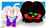 2025 anthro ass_up big_butt black_body black_ears black_eyes black_fur blue_sclera blush blush_lines butt cape cartoon_network clothing collar crossed_arms crown digital_media_(artwork) domestic_cat duo embarrassed fangs felid feline felis flower_in_mouth front_view fur gloves green_sclera handwear headgear hi_res huge_butt itsme_hilo looking_at_another looking_away male mammal mao_mao:_heroes_of_pure_heart multicolored_clothing multicolored_topwear purple_clothing purple_topwear red_cape red_clothing red_gloves red_handwear sharp_teeth sheriff_mao_mao_mao tail teeth thick_thighs topwear white_body white_clothing white_ears white_fur white_tail white_topwear yellow_clothing yellow_topwear