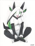 absurd_res antelope anthro arabian_oryx bovid emex22 female grazing_antelope happy hi_res libbie looking_at_viewer machine mammal oryx robot simple_background sitting sitting_on_ground solo traditional_media_(artwork) white_background