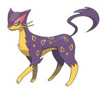  animal_focus artist_request cat closed_mouth from_side full_body green_eyes highres liepard no_humans official_art pokemon pokemon_(creature) pokemon_bw pokemon_focus purple_fur smile solo spotted_fur third-party_source transparent_background whiskers yellow_fur 