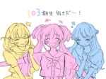  +++ 3girls :d :o ^_^ arm_hug blush breast_pocket closed_eyes commentary_request crossed_bangs facing_viewer fang flower hair_flower hair_ornament hair_ribbon half_updo hasu_no_sora_school_uniform heart highres hinoshita_kaho link!_like!_love_live! love_live! medium_hair multiple_girls multiple_monochrome murano_sayaka neckerchief open_mouth osawa_rurino panda_no_gohan pocket puffy_short_sleeves puffy_sleeves rabbit_hair_ornament raised_inner_eyebrows ribbon school_uniform short_sleeves simple_background skin_fang smile summer_uniform translation_request twintails two_side_up upper_body virtual_youtuber white_background 
