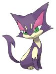  :3 animal_focus artist_request cat closed_mouth full_body green_eyes highres no_humans official_art pokemon pokemon_(creature) pokemon_bw pokemon_focus purple_fur purrloin slit_pupils smile solo third-party_source 