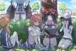  &lt;|&gt;_&lt;|&gt; 5girls absurdres black_hair black_hat black_wings blonde_hair blue_archive blue_jacket blue_shoes blue_shorts blunt_bangs blush book brown_hair covering_own_eyes feathered_wings garados_(limmjiiiminnn99) hands_on_own_hips hasumi_(blue_archive) hasumi_(track)_(blue_archive) hat head_wings highres holding holding_book jacket justice_task_force_(blue_archive) justice_task_force_member_(blue_archive) kneeling koharu_(blue_archive) long_hair looking_at_another low_twintails mari_(blue_archive) medium_hair multiple_girls on_ground open_mouth pink_hair red_eyes shirt shoes short_sleeves shorts sidelocks t-shirt track_suit twintails white_shirt wings 