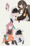  ! 0_0 2girls :d ? ?? ^_^ absurdres adjusting_eyewear animal arknights asymmetrical_sleeves beanie black_necktie blue_gloves blue_shorts blush boots braid brown_boots brown_hair brown_jacket brown_socks brown_thighhighs closed_eyes collared_shirt emperor_(arknights) gloom_(expression) gloves grey_background grey_hair grey_hat hat headpat highres jacket kneehighs long_sleeves magallan_(arknights) may_(arknights) multicolored_hair multiple_girls necktie open_mouth over-rim_eyewear puffy_long_sleeves puffy_sleeves purple_hair red-framed_eyewear rui_(rei_leyi) semi-rimless_eyewear shirt short_shorts short_sleeves shorts simple_background single_kneehigh single_sock single_thighhigh smile socks sparkle squatting streaked_hair sunglasses sweat sweater_vest thighhighs twin_braids v-shaped_eyebrows white_gloves white_shirt 