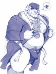 absurd_res anthro barazoku bathrobe bear bulge clothing dannon-5 digital_media_(artwork) facial_hair fur happy_tree_friends hat headgear headwear hi_res jockstrap looking_at_viewer male mammal monochrome muscular muscular_anthro muscular_male nipples pop_(htf) robe sketch solo underwear