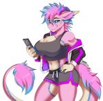 2023 5_fingers alpha_channel anthro belly big_breasts biped black_bottomwear black_bra black_clothing black_jacket black_shorts black_sports_bra black_topwear black_underwear blue_body blue_claws blue_eyes blue_fur blue_hair blue_horn blue_sclera bottomwear bra breasts claws clothed clothed_anthro clothed_female clothing curved_horn dipstick_ears ear_markings electronics female female_anthro finger_claws fingers fully_clothed fully_clothed_anthro fully_clothed_female fur hair holding_object holding_phone horn huge_breasts jacket krystal_(darkmaster781) looking_at_object looking_at_phone lunabae mature_anthro mature_female midriff multicolored_ears navel phone pink_arms pink_body pink_ears pink_fur pink_hair pink_horn pink_inner_ear pink_legs pink_tail_tuft pupils purple_bottomwear purple_clothing purple_horn purple_jacket purple_shorts purple_topwear shorts signature simple_background slit_pupils solo sports_bra tail tail_hair tail_mane tail_tuft topwear transparent_background tuft underwear white_belly white_body white_breasts white_ear_tips white_fur white_hands wickerbeast