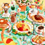  artist_name banana bear bee bird bug burger butter chair cheese cherry coffee cup donut drink drinking_straw flower food food_art food_focus fork fried_egg fruit hat honey ice_cream ice_cream_float issiki_toaki ketchup kiwi_(fruit) ladder no_humans omelet omurice original pancake pancake_stack pizza plate pudding shrimp spoon strawberry syrup table whipped_cream 