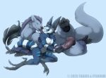 ambiguous_gender anthro bear black_claws blue_body blue_fur blue_tongue claws dragon duo feral fur furred_dragon furred_scalie genitals grey_body grey_fur hybrid knot lizard male male/ambiguous mammal mane mythological_creature mythological_scalie mythology penis pink_knot pink_penis purple_body purple_fur purple_mane reptile scalie shadoweyenoom tabirs teeth tongue white_body white_fur