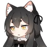  1girl animal_ear_fluff animal_ears bad_link black_bow black_bowtie black_hair bow bowtie cat_ears cat_girl hair_between_eyes little_witch_nobeta lowres official_art open_mouth phyllis_(human)_(little_witch_nobeta) phyllis_(little_witch_nobeta) portrait simple_background thick_eyebrows transparent_background yellow_eyes 