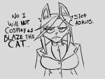 annoyed anthro big_breasts breasts dialogue english_text female jenne_(roccorox) looking_at_viewer monochrome roccorox sketch solo suit_jacket text