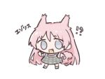  1girl animal_ears bang_dream! bang_dream!_it&#039;s_mygo!!!!! chibi chibi_only chihaya_anon commentary_request dress fang grey_dress kemonomimi_mode long_hair m_(226mmy) open_mouth pinafore_dress pink_hair plaid_clothes plaid_dress simple_background sleeveless sleeveless_dress solo squirrel_ears squirrel_girl squirrel_tail tail translation_request white_background 