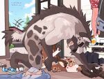 4:3 ambiguous_gender andromorph_(lore) anthro anthro_on_anthro anthro_penetrated anthro_penetrating anthro_penetrating_anthro bovid caprine door door_open duo exhibitionism from_behind_position goat goatytobi hi_res hyena larger_male looking_pleasured male male/ambiguous mammal motion_lines nude open_mouth penetration questionable_consent restrained sex size_difference smaller_penetrated spotted_hyena surprise tobi_(goatytobi) tongue tongue_out vrek