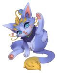 absurd_res blue_body blue_eyes blue_fur caught chisanakei domestic_cat felid feline felis female feral fur genitals hi_res league_of_legends mammal one_leg_up personal_grooming raised_leg riot_games solo surprised tencent tongue tongue_out vulva yuumi_(lol)