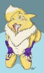  bodily_fluids cum cum_in_mouth cum_inside cum_on_face cum_on_tongue digimon digimon_(species) dripping female genital_fluids hi_res kneeling koosh-ball money_shot pussy_juice renamon smile solo tongue wet 