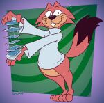 2024 anthro artist_name black_eyes black_nose black_tail card choo-choo_(top_cat) clothing digital_media_(artwork) domestic_cat felid feline felis fur gavanzude hanna-barbera hi_res holding_card holding_object male mammal multicolored_body multicolored_fur pink_body pink_ears pink_fur pink_tail shuffling smile solo standing sweater tail tan_body tan_fur teeth text top_cat_(series) topwear two_tone_body two_tone_fur two_tone_tail whiskers white_clothing white_sweater white_topwear