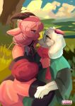 absurd_res anthro bovid caprine clothing deltarune dominant eyewear flustered glasses goat hi_res kobold legwear male male/male mammal narathekobold nyarii on_lap ralsei round_glasses scalie sitting_on_lap suggestive thigh_highs undertale_(series)