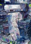  balcony bottle bridge building city cityscape day highres kyuui original outdoors painting_(medium) railing road scenery sign stairs traditional_media tree watercolor_(medium) window 