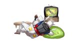  absurdres food gundam gundam_gquuuuuux haro highres lying mecha mecha_focus mobile_suit on_side robot round_table rx-78-2_gundam science_fiction senbei shiburingaru table television thrusters watching_television white_background wooden_table zeknova 