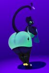 absurd_res anthro backless_clothing backless_dress bent_over big_breasts big_butt black_body black_fur blue_blush blush boots breasts butt clothed clothing dark_body dark_fur digital_media_(artwork) domestic_cat dress english_text felid feline felis female footwear fur green_eyes green_sclera hi_res high_heeled_boots high_heels holding_purse hole_in_clothing huge_butt kureto legwear lips long_tail looking_back mammal purple_background purple_body purple_fur purse raised_tail rear_view shoes simple_background solo standing tail tail_motion tailwag text thick_lips thick_thighs thigh_boots thigh_highs tight_boots tight_clothing tight_dress tight_footwear tight_topwear topwear torn_clothing torn_dress torn_topwear whiskers