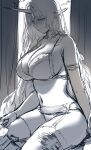 1boy 1girl bare_shoulders blush bra breasts cleavage closed_mouth commentary crown earrings english_commentary fleurdelys_(wuthering_waves) floating_earrings garter_belt garter_straps girl_on_top gloves hand_on_another&#039;s_thigh hews highres horns jewelry large_breasts long_hair long_horns looking_at_another looking_down male_rover_(wuthering_waves) navel panties pointy_ears rover_(wuthering_waves) single_horn sketch stomach tacet_mark_(wuthering_waves) thighhighs thighs underwear underwear_only very_long_hair wuthering_waves 