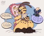 4_arms antennae_(anatomy) anthro arthropod bee blueberry_(bitfly) blush camera dialogue embarrassed english_text hi_res honey_bee hymenopteran insect jammerhighwind male mammal mandibles mephitid multi_arm multi_limb nude skunk solo speech_bubble stinger taking_picture text tongue tongue_out wexley_(jammerhighwind)