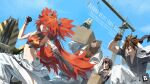  2boys 2girls animal_ears anton_ivanov bangboo_(zenless_zone_zero) bear_boy bear_ears ben_bigger black_hair black_shirt black_tank_top box brown_fur closed_eyes closed_mouth clothes_around_waist copyright_logo copyright_name english_commentary english_text furry furry_male goggles goggles_on_head grace_howard grin hard_hat helmet highres holding holding_box jacket jacket_around_waist kogawa_kaen koleda_belobog looking_back looking_to_the_side midriff multicolored_hair multiple_boys multiple_girls non-humanoid_robot notched_ear open_mouth pants rabbit_ears red_hair robot running safety_(zenless_zone_zero) scar scar_across_eye scar_on_face shirt signature smile streaked_hair tank_top twintails white_jacket white_pants zenless_zone_zero 