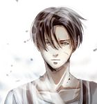  1boy bangs black_eyes black_hair closed_mouth cuts injury kawauso levi_(shingeki_no_kyojin) looking_at_viewer portrait shingeki_no_kyojin shirt short_hair 