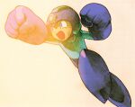  1990s_(style) 1boy android angry arm_cannon bengus blue_bodysuit blue_eyes blue_helmet bodysuit capcom clenched_hands facing_to_the_side fighting_stance game_cg helmet highres jumping male_focus marvel marvel_vs._capcom marvel_vs._capcom_2 mega_man_(character) mega_man_(series) non-web_source official_art open_mouth retro_artstyle robot scan sidelighting simple_background solo weapon 