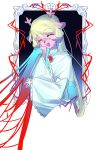  1girl absurdres animal_ears antlers blonde_hair capelet chinese_commentary closed_eyes commentary deer_antlers deer_ears deer_girl deltarune flower furry furry_female hand_on_own_face head_tilt highres horns long_hair long_sleeves lv_chan_cat noelle_holiday noelle_holiday_(dark_world) open_mouth picture_frame plant red_flower red_nose red_rose rose smile solo very_long_hair vines weird_route_(deltarune) white_capelet wide_sleeves 
