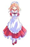  1girl apron arms_at_sides black_ribbon collarbone collared_dress commentary_request dairi dress frilled_apron frills full_body half-closed_eyes highres large_variant_set long_dress long_hair looking_at_viewer maid maid_headdress neck_ribbon orange_eyes orange_hair parted_bangs parted_lips pigeon-toed raised_inner_eyebrows red_dress red_shoes ribbon shoes short_sleeves sidelocks simple_background socks solo standing straight-on tachi-e tearing_up touhou touhou_(pc-98) transparent_background variant_set wavy_hair white_apron white_petticoat white_socks yumeko_(touhou) 