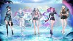  5girls :d absurdres arm_up armlet bag bare_legs beret bikini bikini_under_shorts bird black_bow black_choker black_gloves black_hair black_hat black_shirt black_shoes black_skirt black_sleeves black_thighhighs black_undershirt blonde_hair blue_dress blue_eyes blue_hair blue_shirt blue_sky blunt_bangs bow braid character_name choker chyan cloud colored_inner_hair commentary day detached_sleeves double-parted_bangs dress english_text eyewear_on_head flow_glow_(hololive) full_body garter_straps gloves green_hair grey_hair hair_bow hair_flaps hair_ornament hairclip half_gloves halterneck hand_on_own_hip hand_up handbag hat high_heel_sandals highleg highleg_bikini highres holding holding_bag holding_own_hair hololive hololive_dev_is holonatsu_paradise isaki_riona isaki_riona_(holonatsu_paradise) jacket jacket_partially_removed jewelry kikirara_vivi kikirara_vivi_(holonatsu_paradise) koganei_niko koganei_niko_(holonatsu_paradise) lens_flare lightning_ahoge long_hair low_twin_braids midriff miniskirt mizumiya_su mizumiya_su_(holonatsu_paradise) multicolored_hair multiple_girls navel o-ring o-ring_thigh_strap off-shoulder_shirt off_shoulder official_alternate_costume official_art one_side_up open-toe_boots open_fly orange-tinted_eyewear outside_border over-kneehighs pink_hair platform_heels purple_hair purple_socks red_bikini red_eyes rindo_chihaya rindo_chihaya_(holonatsu_paradise) round_eyewear sandals see-through_clothes see-through_jacket see-through_shirt shirt shoes short_dress shoulder_bag sidelocks single_glove single_over-kneehigh single_thighhigh skirt sky sleeveless sleeveless_shirt smile socks streaked_hair sun sunglasses swimsuit symbol-only_commentary t-shirt thigh_strap thighhighs tinted_eyewear twin_braids twintails very_long_hair virtual_youtuber w white_hair 