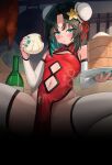  1boy absurdres bad_source black_hair breasts bridal_gauntlets bulge chewing china_dress chinese_clothes closed_mouth clothing_cutout colored_inner_hair crossdressing crossdressing_(mtf) double_bun dress erection erection_under_clothes food green_eyes green_hair green_nails hair_bun hair_ornament hakusyokuto highres holding holding_food looking_at_viewer male_focus male_with_breasts mole mole_under_eye multicolored_hair navel navel_cutout original paid_reward_available short_hair side_slit sleeveless sleeveless_dress small_breasts solo spread_legs steamed_bun sweat textless_version thighhighs trap white_bridal_gauntlets white_thighhighs 