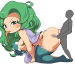  all_fours anus blush boa_sandersonia clothed clothed_sex clothing doggystyle duo erect_nipples female female_focus from_behind_position green_eyes green_hair hair humanoid legwear long_hair long_tongue male male/female man0. nipples one_piece penetration sex simple_background solo_focus thigh_highs tongue tongue_out white_background 
