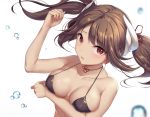  anthropomorphism azur_lane bikini blush breast_hold breasts brown_hair choker cropped erect_nipples haruna_(azur_lane) horns ikomochi long_hair red_eyes swimsuit twintails water white 