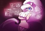  anthro black_fur blue_eyes breasts chloe_sinclaire cleavage clothed clothing conditional_dnp dress female fully_clothed fur hair hologram jollyjack mammal mephitid skunk solo white_fur white_hair 