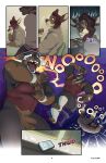  absurd_res anthro balls blake_harper_(thepurp) bodily_fluids canid canine canis cervine chair clothing cuffs_(clothing) deer disgust dobermann domestic_dog dream duo embarrassed falling foreskin furniture genitals half-erect hi_res luca_(thepurp) male mammal muscular muscular_male nightmare pawpads penis pinscher sika_deer sweater tears thepurp topwear vest yelling 