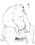  2018 anthro belly bottomwear clothing donabe eyes_closed hi_res japanese_text kemono male mammal moobs navel nipples overweight overweight_male shorts sitting solo text ursid 