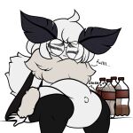 absurd_res antennae_(anatomy) anthro arthropod beverage bloated blush chest_tuft clothed clothing digital_media_(artwork) english_text eyes_closed eyewear femboy full_stomach glasses happy hi_res inflation insect legwear lepidopteran male male/male moth navel onomatopoeia outie_navel round_glasses short_stack simple_background smile soda soda_inflation solo sound_effects stuffing teapot_(body_type) text thigh_highs tuft willowmoff