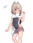  1girl absurdres aged_down black_one-piece_swimsuit brown_eyes competition_swimsuit dated denim denim_skirt feet_out_of_frame flat_chest garter_straps grey_hair headgear highleg highleg_one-piece_swimsuit highres kantai_collection long_hair maru_(marg0613) one-hour_drawing_challenge one-piece_swimsuit parted_lips scarf simple_background single_garter_strap skirt smile solo standing swimsuit twitter_username two-tone_one-piece_swimsuit two-tone_skirt wahoo_(kancolle) white_background white_scarf 