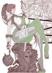  1girl ass blood_edge_(stellar_blade) bodysuit breasts brown_hair chinese_commentary chinese_text closed_mouth core curvy eve_(stellar_blade) eyelashes glasses gloves green_bodysuit hair_ornament heel-less_heels highres holding holding_sword holding_weapon hoof_shoes impossible_clothes jun_wu_mo large_breasts lily_artemis_ii_(stellar_blade) long_hair looking_at_viewer narrow_waist naytiba_(stellar_blade) planet_diving_suit_(7th)_(stellar_blade) raven_(stellar_blade) red-framed_eyewear robot sidelocks simplified_chinese_text skin_tight sleeveless sleeveless_bodysuit stellar_blade sword tachy_(stellar_blade) thick_thighs thighs very_long_hair weapon white_gloves wide_hips yellow_eyes 