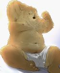  2018 anthro belly brown_fur bulge clothing donabe eyes_closed fur humanoid_hands male mammal moobs nipples overweight overweight_male sitting solo underwear ursid 