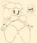 2019 animal_crossing anthro blush bodily_fluids breasts canid canine canis clothed clothing domestic_dog duo eyewear female fur hair hi_res human isabelle_(animal_crossing) mammal navel nintendo nipple_outline purple_yoshi_draws shih_tzu simple_background slightly_chubby sunglasses sweat toy_dog video_games villager_(animal_crossing) yellow_fur 