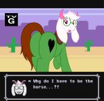 absurd_res badumsquish bovid cactus caprine cutie_mark deltarune desert dialogue_box dock_(anatomy) equid equine eyewear fangs featureless_crotch feral fur glasses goat green_body hasbro heart_symbol hi_res horn horse looking_back male mammal my_little_pony open_mouth outside pink_eyes plant ponification pony presenting raised_tail ralsei round_glasses saddle solo surprised tack tail teeth undertale_(series) white_body white_fur