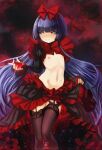  1girl alcohol ars_lycorys black_shrug black_skirt black_souls black_souls_2 black_thighhighs blue_hair blush bow bow_hairband bowtie closed_mouth commission cup drinking_glass flat_chest frilled_shrug frilled_skirt frills garter_straps grey_eyes hairband high-low_skirt highres hime_cut lace-trimmed_thighhighs lace_trim long_hair long_sleeves looking_at_viewer mabel_(black_souls) navel nipples red_bow red_bowtie red_hairband shrug_(clothing) skirt smile solo sparkle standing star-shaped_pupils star_(symbol) stomach symbol-shaped_pupils thighhighs very_long_hair wine wine_glass 