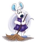  2019 animal_crossing anthro blush broom by-nc-nd clothing creative_commons digital_drawing_(artwork) digital_media_(artwork) dora_(animal_crossing) female hi_res mammal mouse murid murine nintendo orlandofox rodent simple_background video_games whiskers 