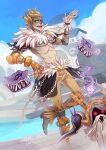  2boys abs animal_print beard black_cape blonde_hair blue_sky book brown_pants building cape cenjun9 chain chinese_commentary cloud commentary_request cosplay day elder_(ragnarok_online) facial_hair full_body fur_collar grey_shoes junkrat_(overwatch) leopard_print looking_at_viewer male_focus multiple_boys open_mouth outdoors overwatch pants ragnarok_online rideword_(ragnarok_online) shadow_chaser_(ragnarok_online) shadow_chaser_(ragnarok_online)_(cosplay) shoes short_hair shrug_(clothing) sky smile solo_focus waist_cape 