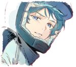 1boy blue_eyes blue_hair cropped_shoulders gundam helmet highres kamille_bidan light_smile looking_at_viewer male_focus parted_lips short_hair simple_background solo space_helmet spacesuit uneven_eyes white_background xing_20 zeta_gundam 