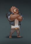 2020 absurd_res anthro bear belt belt_buckle black_clothing black_eyes black_jacket black_nose black_topwear bottomwear brown_bear brown_belt brown_body brown_claws brown_clothing brown_footwear brown_fur brown_shoes buckle claws closed_frown clothed clothed_anthro clothed_male clothing colored digital_drawing_(artwork) digital_media_(artwork) ear_piercing ear_ring english_description facial_scar finger_claws footwear frown full-length_portrait fully_clothed fully_clothed_anthro fully_clothed_male fur furrowed_brow gradient_background grey_background grey_bottomwear grey_clothing grey_ear_ring grey_pants hi_res honey_heist jacket light lighting male male_anthro mammal michele_marchionne mouth_closed open_clothing open_jacket open_topwear pants piercing portrait procreate_(artwork) ring_piercing rolled_up_sleeves scar shaded shirt shoes simple_background solo standing tan_inner_ear tan_scar topwear ursine white_clothing white_shirt white_topwear x_scar zipper zipper_down