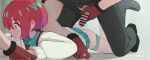  1girl 2boys age_difference amate_yuzuriha aqua_eyes aqua_hair ass belt censored clenched_teeth earrings foreskin gloves gundam gundam_gquuuuuux humiliation imminent_rape jewelry multiple_boys necktie panties panty_pull penis petite short_hair teeth underwear yamomono 