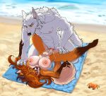  ambient_crab ambient_sealife anthro anthro_on_anthro anthro_penetrated anthro_penetrating anthro_penetrating_anthro areola arthropod beach biceps big_breasts black_nose bodily_fluids breasts canid canine canis crustacean cum cum_on_stomach female female_penetrated fox fur fur_tuft genital_fluids gloves_(marking) hair hi_res inner_ear_fluff leg_markings lying magolobo male male_penetrating mammal marine markings missionary_position muscular muscular_male nipples nude on_back on_towel one_eye_closed orange_fur orange_hair penetration pink_areola pink_nipples sand seaside sex socks_(marking) spread_legs spreading story story_in_description tamara_fox towel tuft warg water white_fur wolf yellow_eyes 